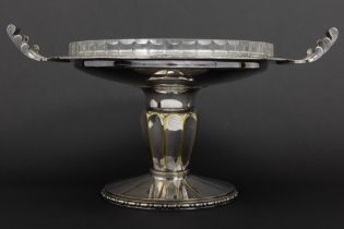 Art Deco tazza in clear glass and silverplated brass || Vrij grote Art Deco-fruitschaal in kleurloos