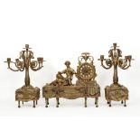 neoclassical 3pc garniture in onyx and gilded bronze : a pair of candelabra and a clock ||