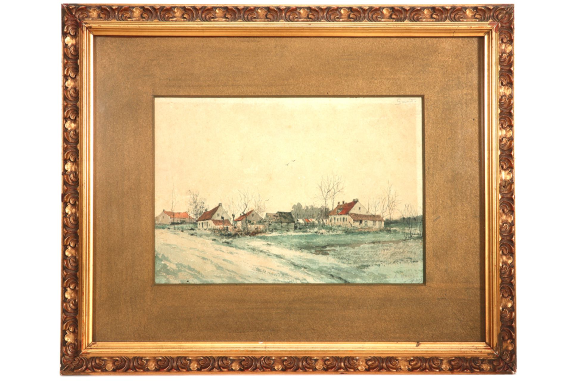 two works by Armand Heins : a 19th Cent. Belgian mixed media, signed and dated (18)79 & an aquarelle - Bild 2 aus 6