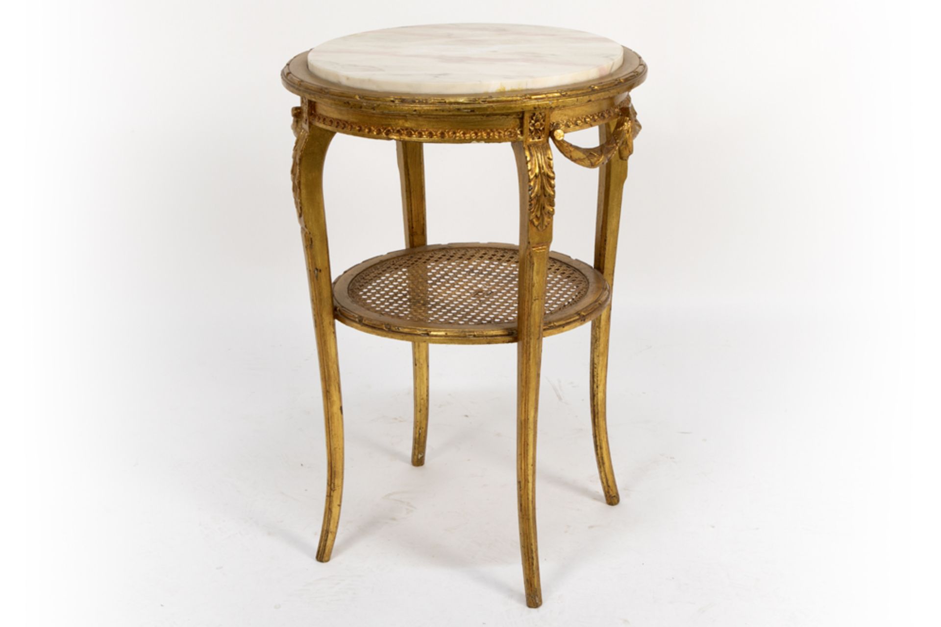 small round neoclassical table in gilded wood with marble top || Ronde neoclassicistisch - Bild 2 aus 3