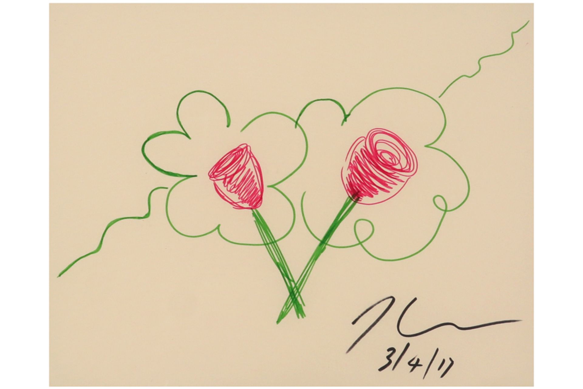 Jef Koons signed drawing in colors - dated 3/4/(20)17 || KOONS JEF (° 1955) tekening in kleuren : "