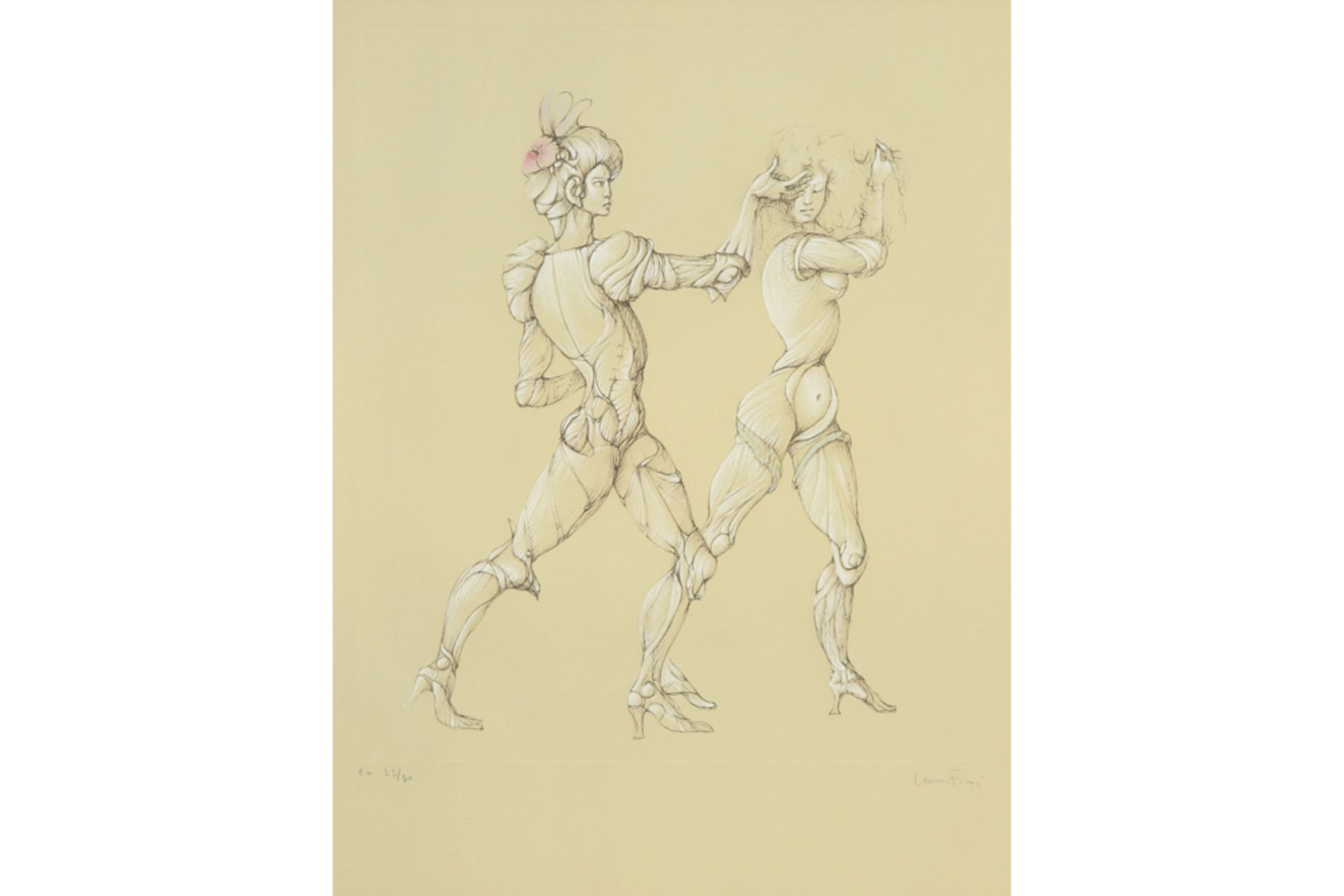 etching - signed Leonor Fini || FINI LEONOR (1907 - 1996) ets n° EA 23/30 : "Twee personages" - 53,5