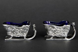 pair of cute salts in Weinranck & Schmidt - Hanau signed and marked silver and blue glass in the