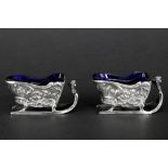pair of cute salts in Weinranck & Schmidt - Hanau signed and marked silver and blue glass in the