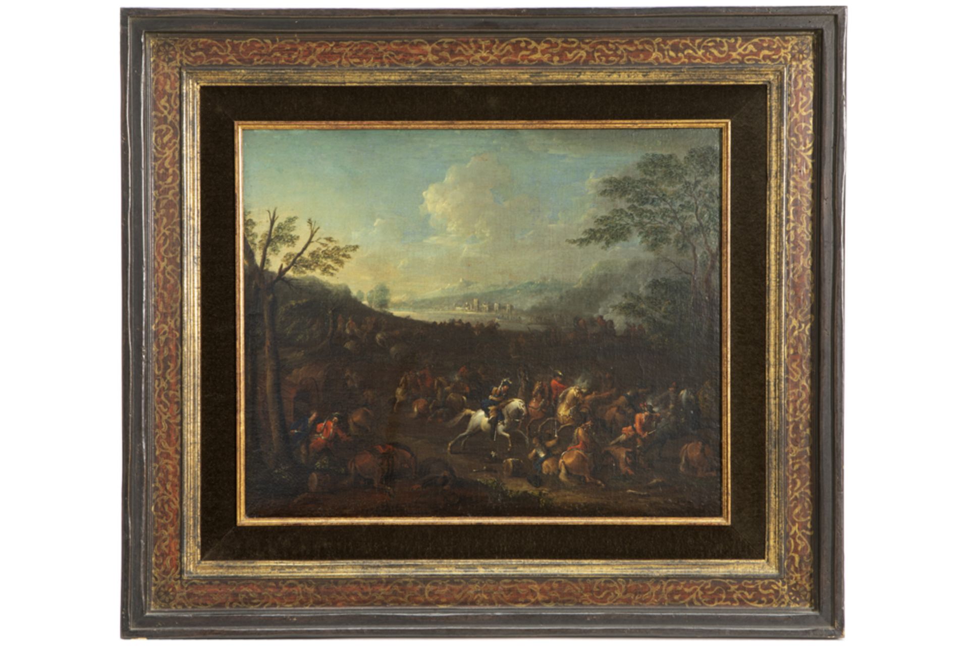 pendant of two 17th Cent. oil on canvas from the cercle of Peter Snayers with war scenes of a nice - Bild 5 aus 8