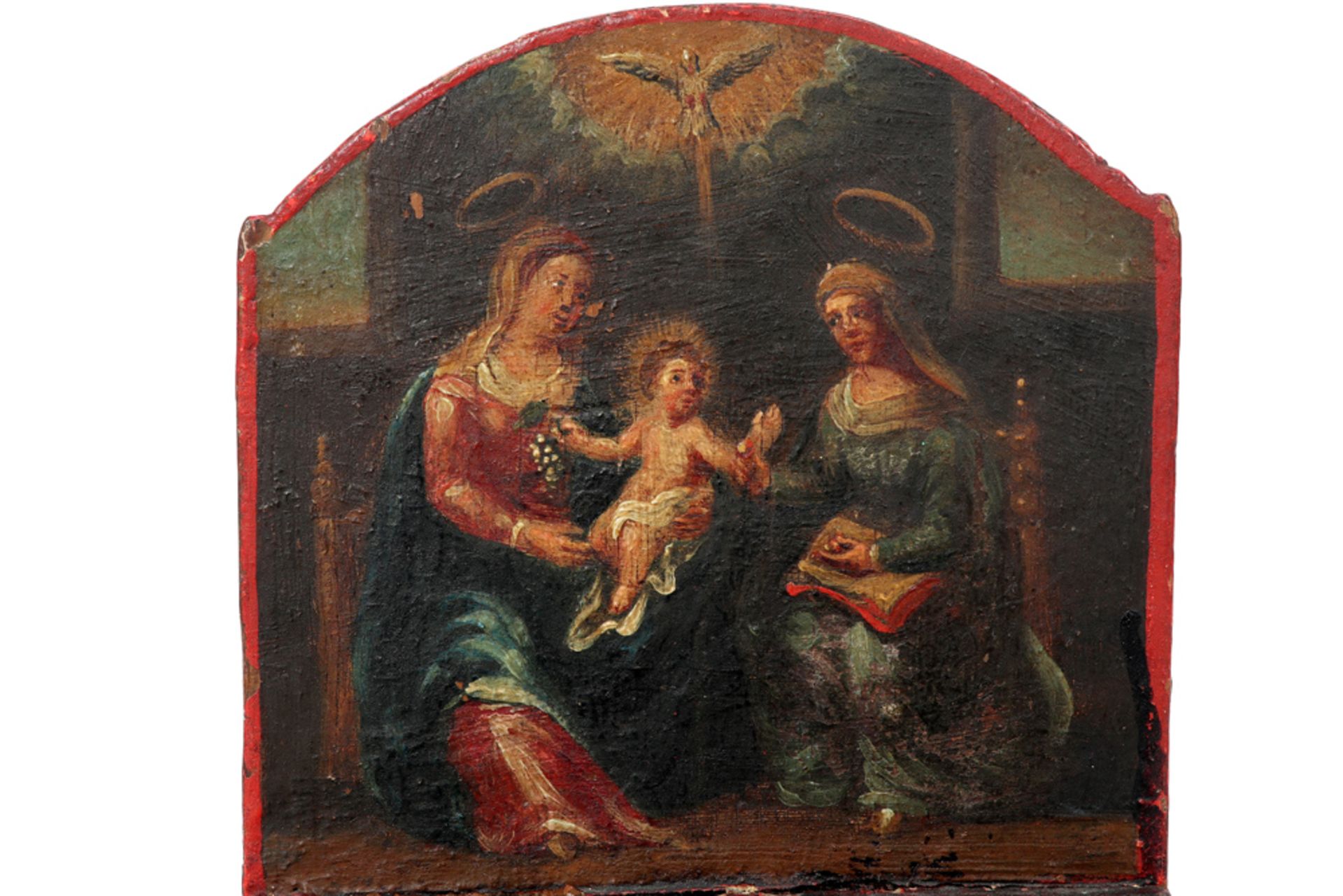 18th Cent. church money-collection box in painted wood with a small painting with a biblical - Image 3 of 3