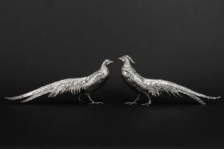 pair of antique German "Pheasant" table ornaments in marked silver || Paar antieke Duitse