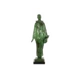 20th Cent. Illegibly signed sculpture in bronze with a green patina || Onleesbaar getekende 20ste