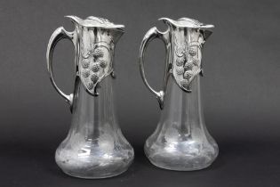 pair of "Gallia (Christofle)" marked Art Nouveau decanters in clear glass and silverplated pewter ||