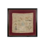 framed needlework sampler dated 1846 || Ingekaderde merklap gedateerd 1846 met letters, cijfers en