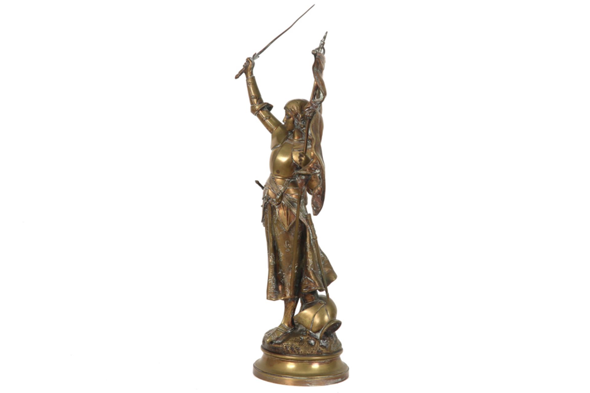 antique, presumably French "Jeanne d' Arc" sculpture in bronze || Antieke, allicht Franse, sculptuur - Image 2 of 4