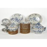 dinner set (76 pcs) in BFK marked ceramic with a floral blue-white decor with peacocks || Uitgebreid