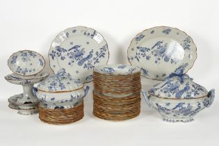 dinner set (76 pcs) in BFK marked ceramic with a floral blue-white decor with peacocks || Uitgebreid