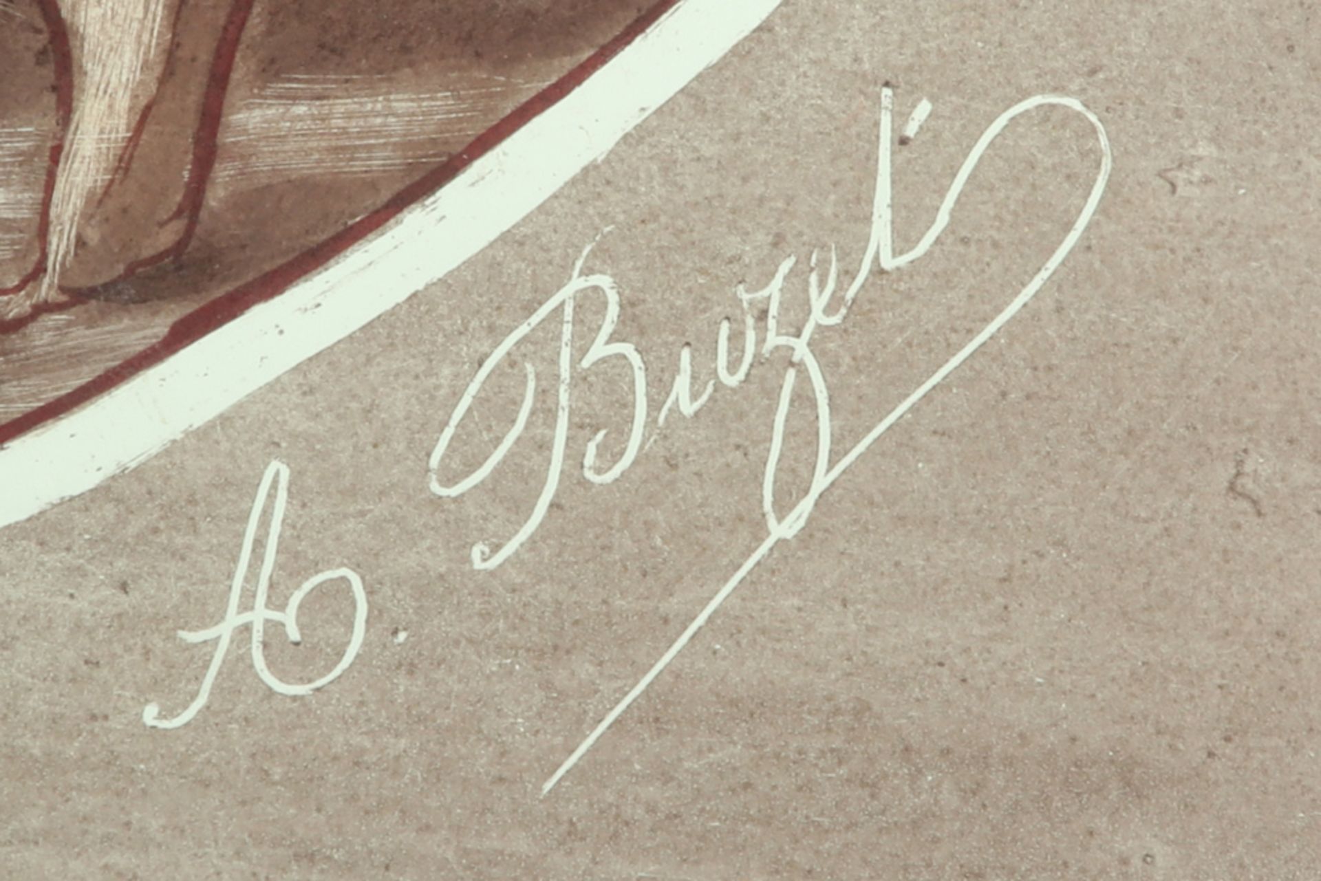 19th Cent.- A. Buzet signed painting on glass || BUZET A. negentiende eeuws glasraampje met - Image 3 of 3