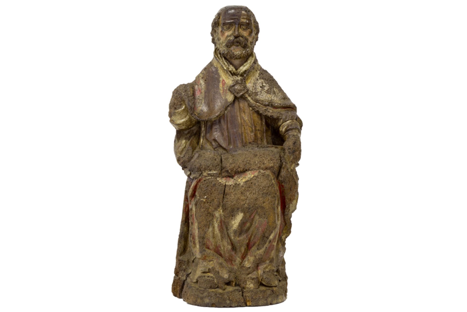 15th Cent. Flemish gothic style sculpture in wood with remains of the original polychromy: "