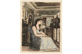 20th Cent. surrealistic Paul Delvaux mixed media (aquarelle) on etching on Japanese paper from the