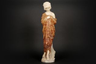 Italian sculpture from circa 1900 in alabaster (two colors) and marble - signed A. Frilli - Florence