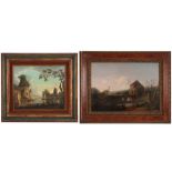 two 19th Cent. paintings with an anitmated landscape : oil on canvas and oil on panel || Lot van