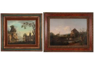 two 19th Cent. paintings with an anitmated landscape : oil on canvas and oil on panel || Lot van