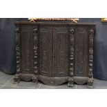 antique Oriental-colonial sideboard in very heavy and very richly sculpted exotic wood (probably