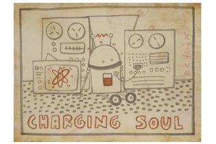 Keith Haring signed drawing in felt-tip pen dated (19)85 - with on the back stamps of 'Todd