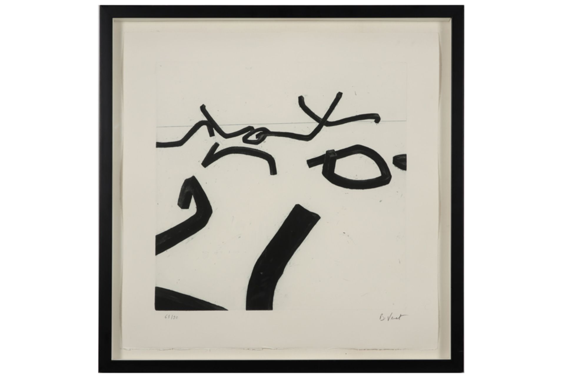 Bernar Venet signed etching || VENET BERNAR (° 1941) ets n° 61/90 met een typische compositie - 39 x