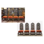 series of eight antique Italian baroque style chairs with typical carvings || Reeks van acht antieke