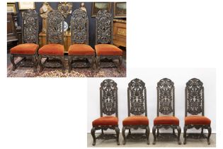 series of eight antique Italian baroque style chairs with typical carvings || Reeks van acht antieke