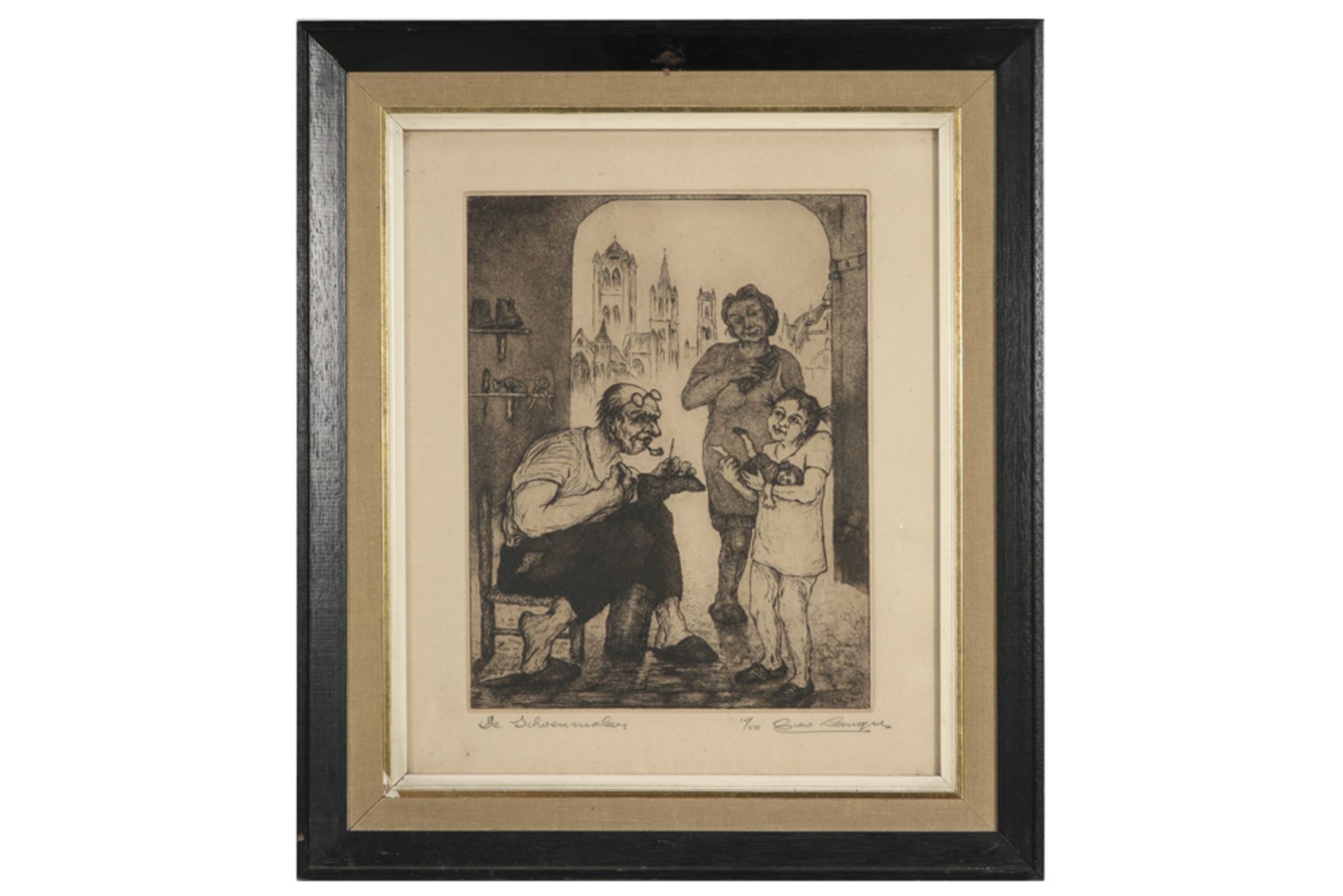 six 20th Cent. Belgian etchings signed Geo Langie || LANGIE GEO (1906 - 1982) serie van zes etsen - Image 4 of 8