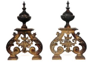 pair of Baroque style chenets in bronze || Paar neo-barokke chenets in brons - hoogte : 43 cm