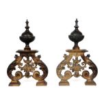 pair of Baroque style chenets in bronze || Paar neo-barokke chenets in brons - hoogte : 43 cm