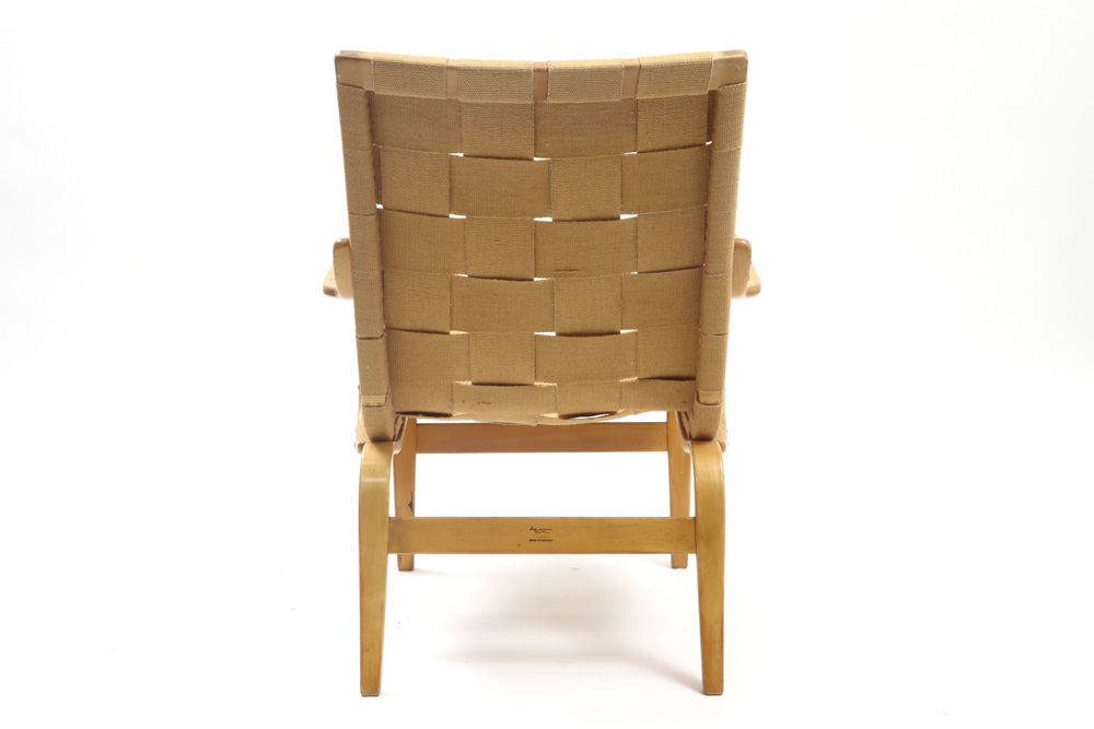 Bruno Mathsson marked "Eva" (design of 1934) armchair in bent plywood and solid birch frame with - Image 3 of 4