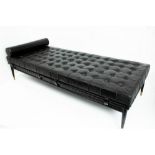 Olivier De Schrijver signed "Psy" design lounge in mahogany and black leather (Chesterfield style) -