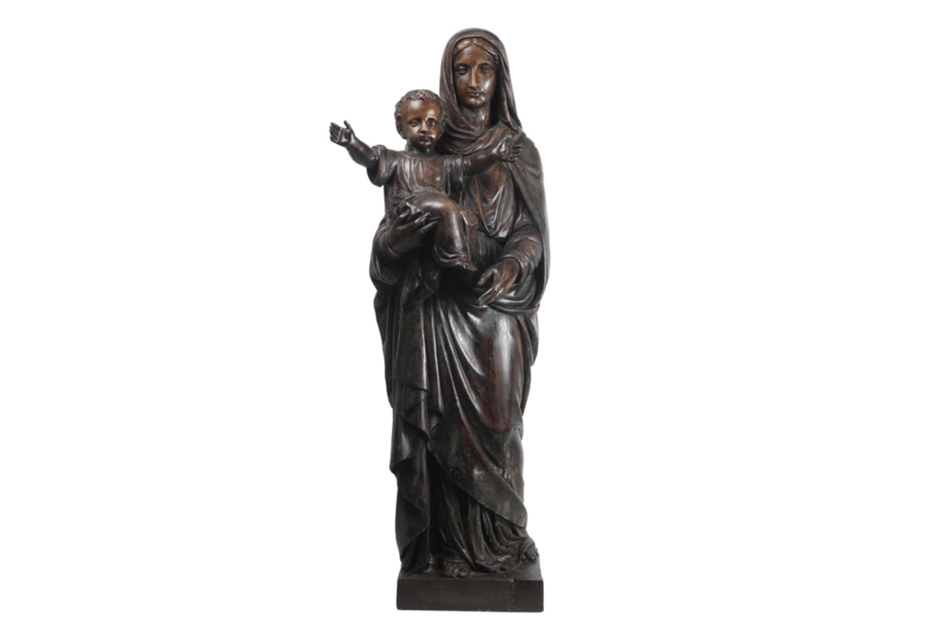 antique quite big "Mary and Child" sculpture in wood || Antieke vrij grote hout sculptuur : "Madonna