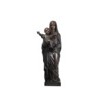 antique quite big "Mary and Child" sculpture in wood || Antieke vrij grote hout sculptuur : "Madonna