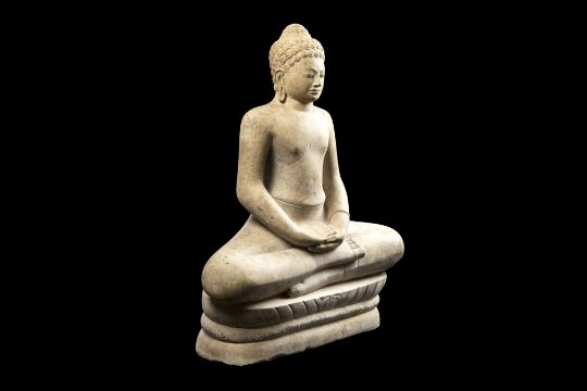 antique oriental "Buddha" sculpture in stone || Antieke Oosterse sculptuur in steen : "Zittende - Image 2 of 5