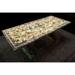 nice, quite big Italian vintage table with a rectangular top in marble and scagliola on two feet