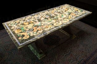 nice, quite big Italian vintage table with a rectangular top in marble and scagliola on two feet