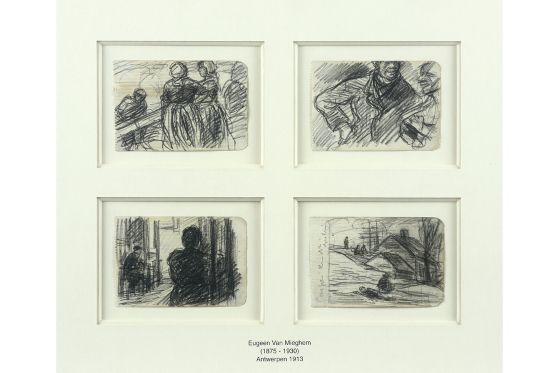 four small early 20th Cent. Belgian drawings by Eugène Van Mieghem - framed together || VAN - Image 2 of 2