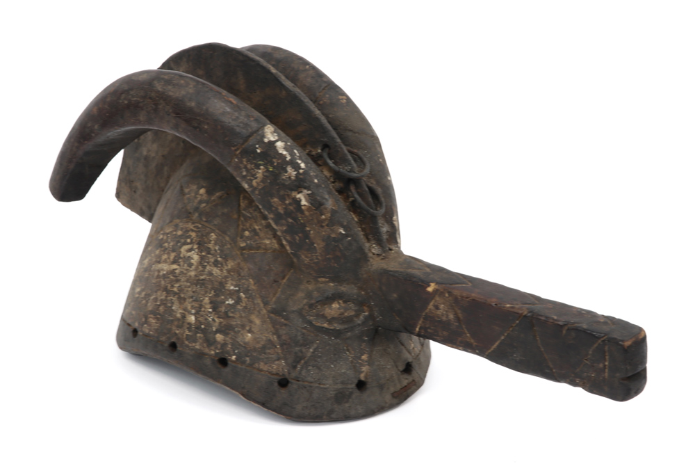 African Burkina Fasso helm mask with the depiction of an antelope - with an old, local done