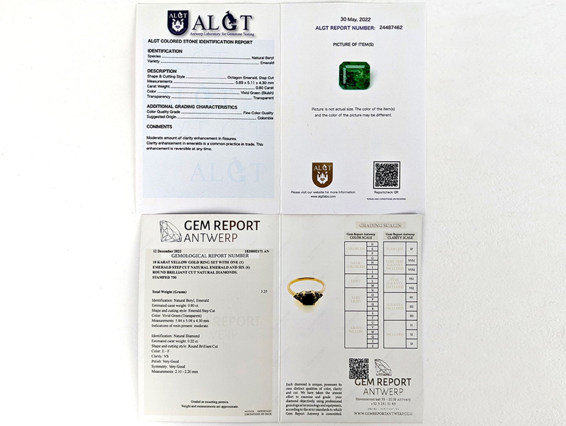 ring in yellow gold (18 carat) with a 0,80 carat "transparent vivid green" emerald and 0,22 carat of - Bild 3 aus 3