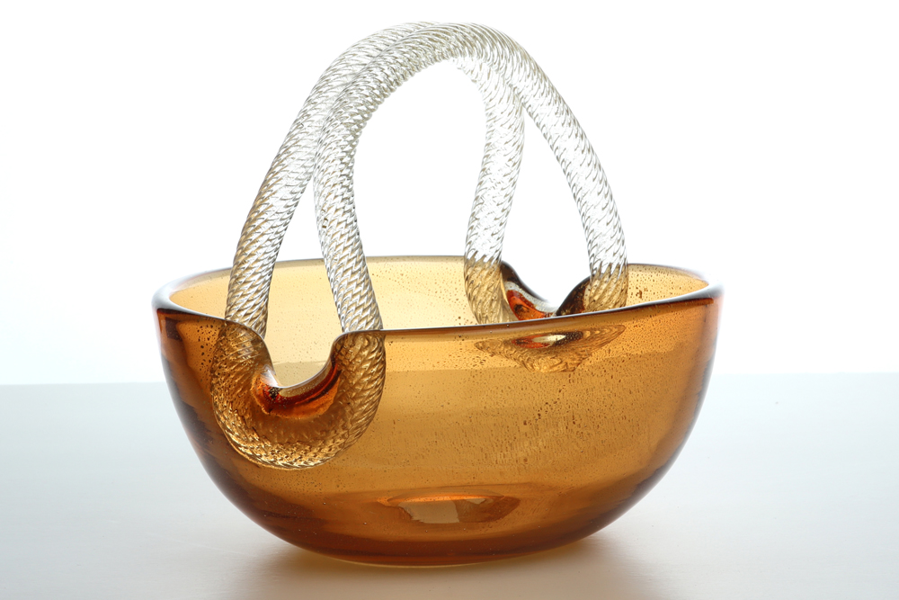 Archimede Seguso "a cordone" design basket in glass by Vetraria Archimede Seguso dd 1949 || - Image 2 of 4