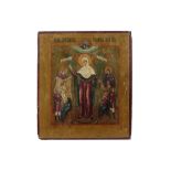19th Cent. Russian icon || Negentiende eeuwse Russische icoon met Madonna omringd door heiligen - 35