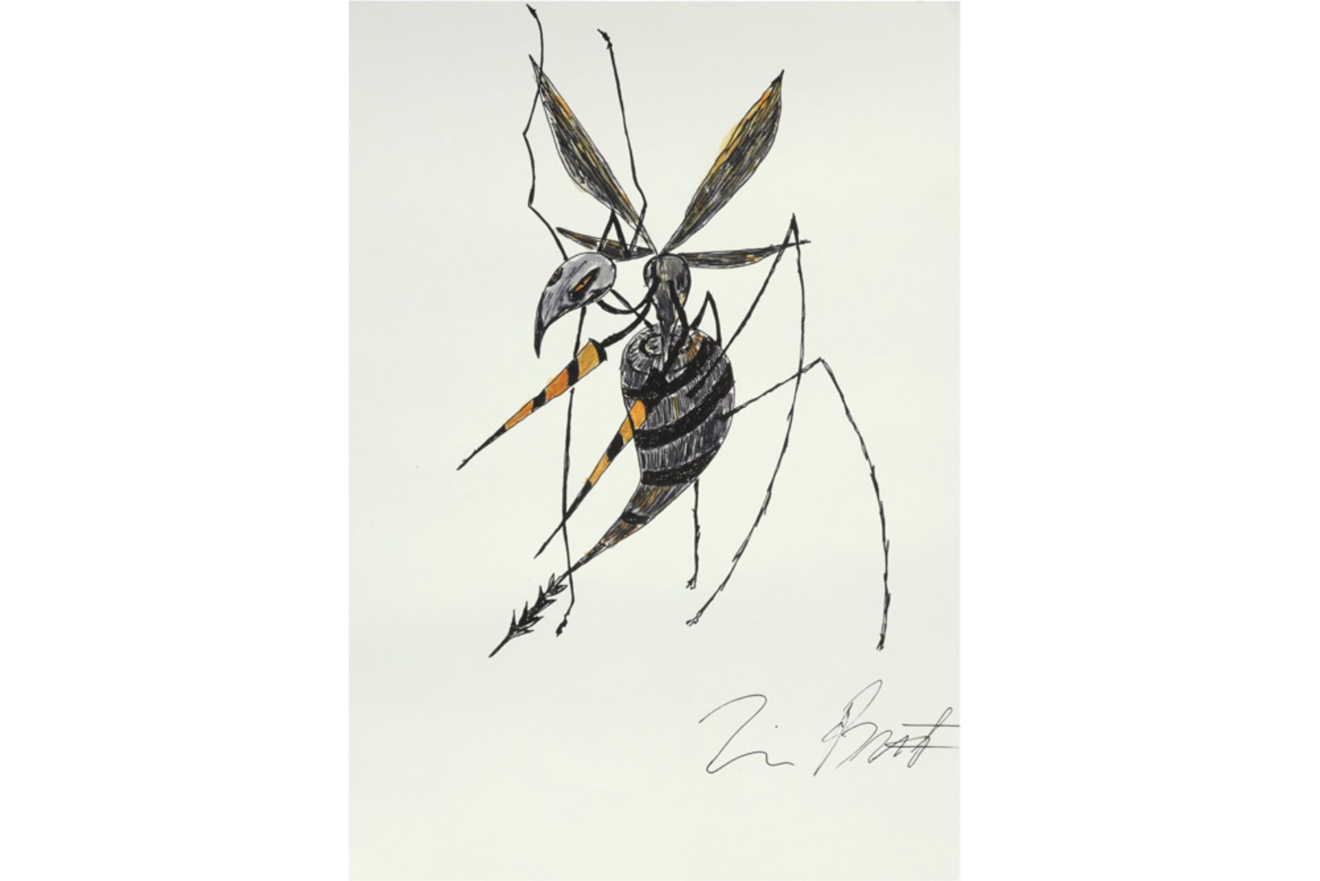 Tim Burton signed "Wasp" drawing || BURTON TIM (° 1958) tekening : "Wasp" - 29,6 x 20,9 getekend