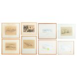 8 works by the Belgian artist Hugo Heyens : one drawing and seven watercolours - signed || HEYENS