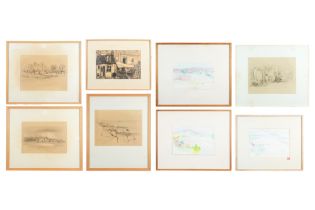 8 works by the Belgian artist Hugo Heyens : one drawing and seven watercolours - signed || HEYENS