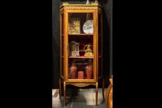 small 'antique' neoclassical display cabinet in walnut with mountings in bronze and with a marble