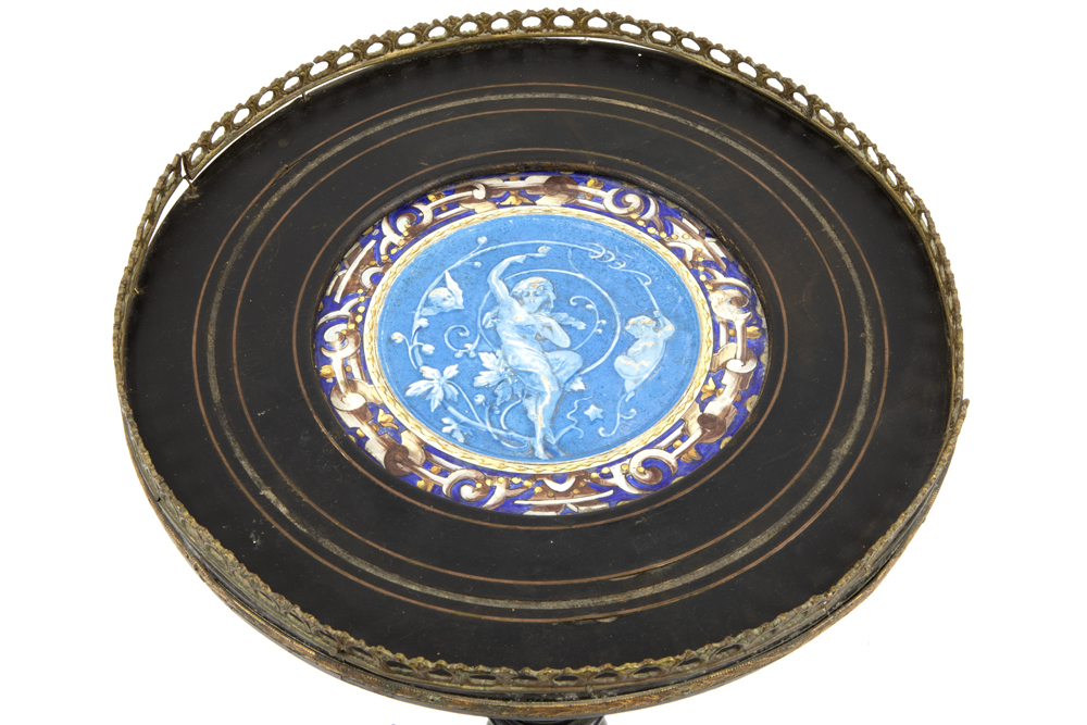 19th Cent. occasional Napoleon III table with a round top with a painted ceramic plaque || - Image 2 of 2