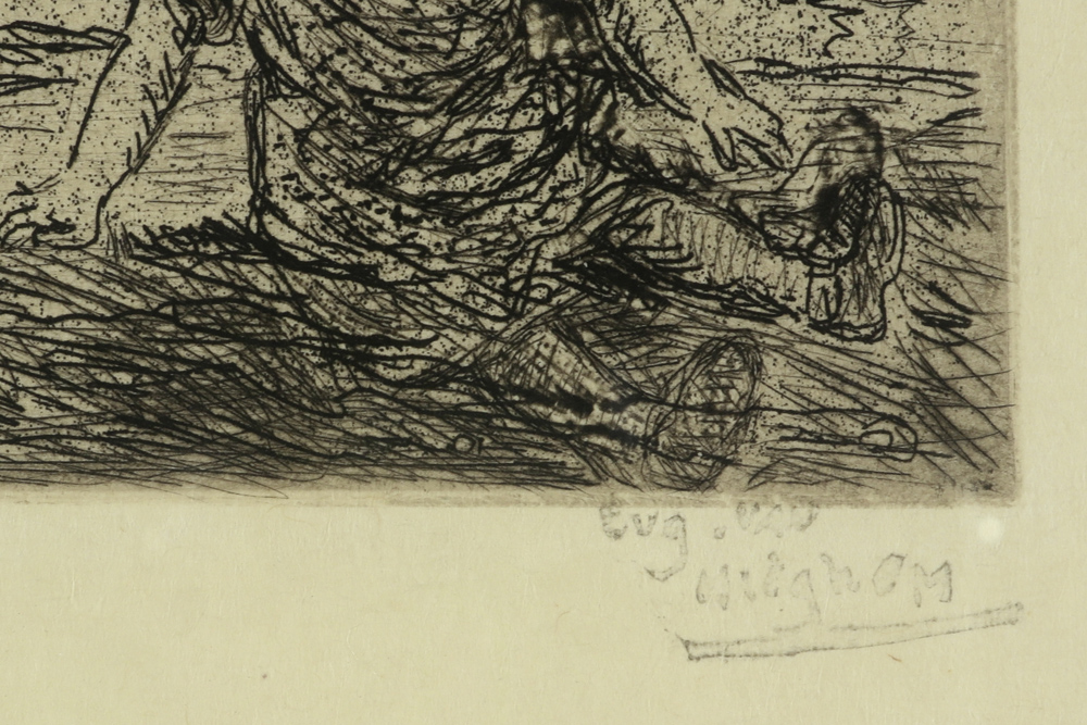 two early 20th Cent. Belgian etchings by Eugène Van Mieghem - with his name stamp || VAN MIEGHEM - Image 3 of 5