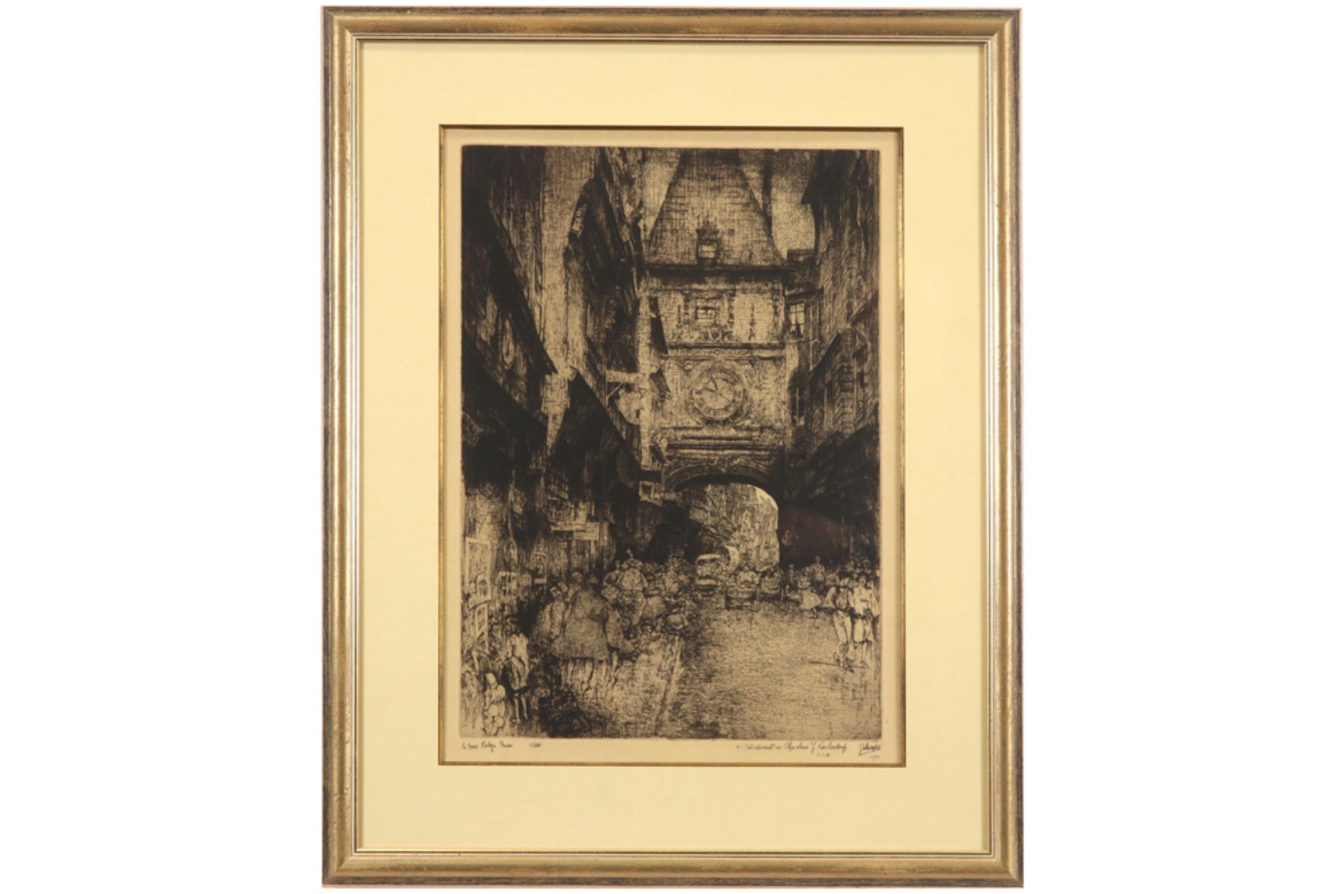 20th Cent. Belgian etching with a view of Rouen - signed Jules De Bruycker and dated 1931 - with a - Image 3 of 3
